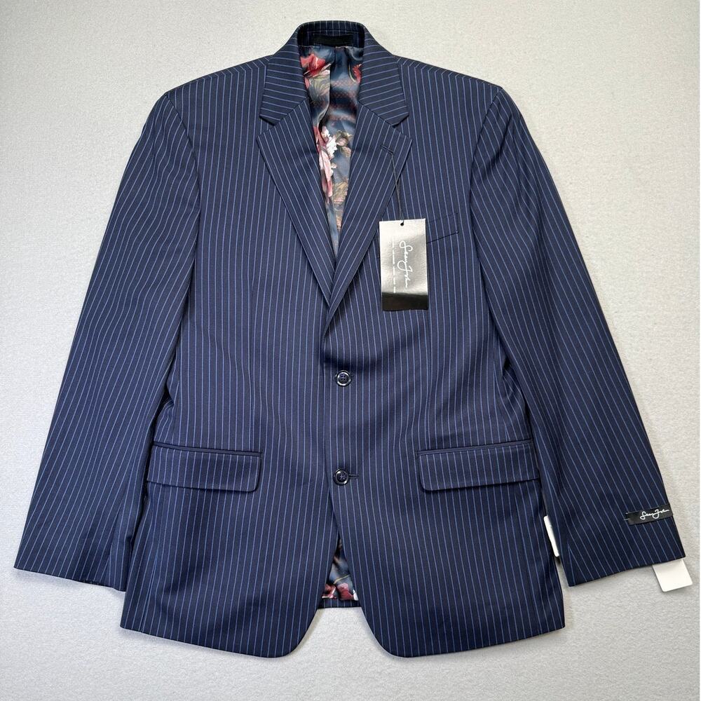 Sean John Men's Classic-Fit Stripe Suit Jacket - Navy Blue 36R $360